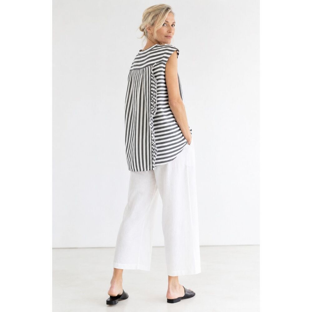 Sibel Saral Kola Ruffle Top M Gray White Stripe Cotton Asymmetric Designer Tunic